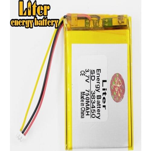 3 thread 383450 3.7V 750mAH polymer lithium ion / Li-ion battery for GPS mp3 mp4 mp5 dvd