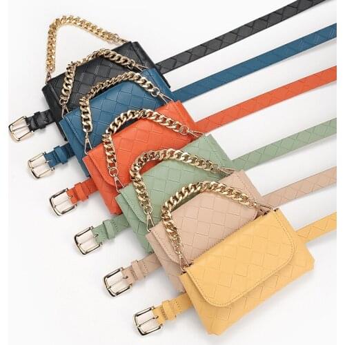 2021 New Lattice Pattern Belt Waist Bag Casual Decoration Chain Women Vintage Pin Buckle Belt Female Trend Fashion Thin Belt