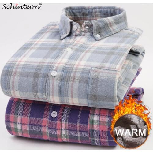 2020 Winter Schinteon Men Shirt 100% Sanding Cotton Velvet Lining Flannel Bottoming Plaid Warm Shirt S-4XL Top Quality