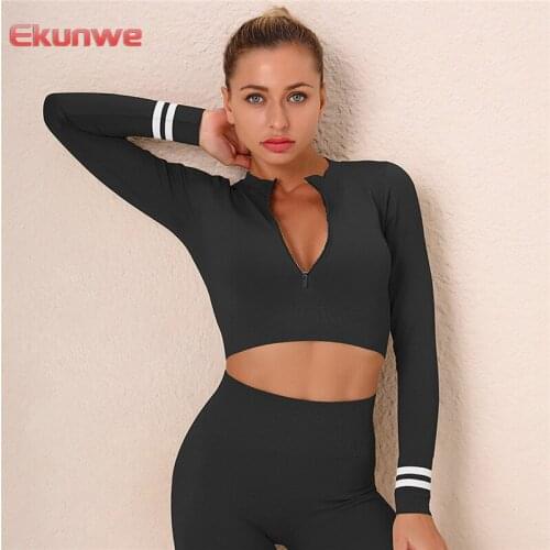 Fitness Zipper Yoga Shirts Long Sleeve Gym Crop Tops Anti-Sweat Sports Tops Women Active Wear Workout Running Gym Shirts