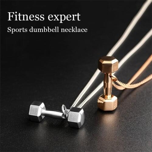 Gym Dumbbell Pendant Necklace Personalised Sided Dumbbell Necklace Gym Jewelry Charm Workout Long Sweater Chain Gifts