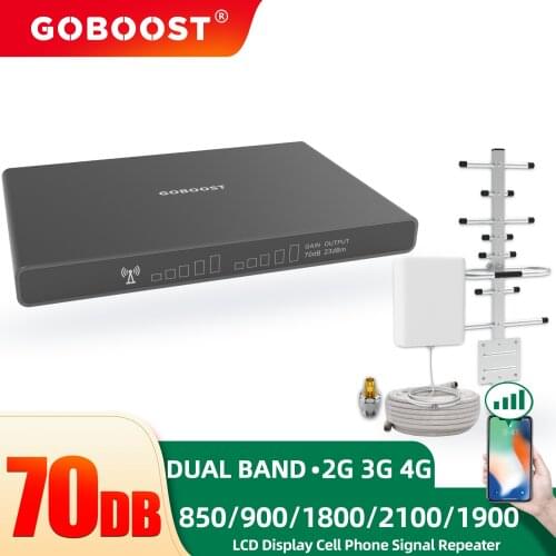 GOBOOST LTE Cellular Amplifi Signal Booster Network 850 900 1800 2100 1900 MHZ 4g Antenna GSM UMTS 3G Repeater Cell Phone A Set
