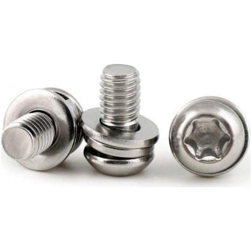 50pcs M3 M4 M5 torx screws round head bolts with flat spring washer stainless steel anti-theft screw fasteners 8mm-40mm length