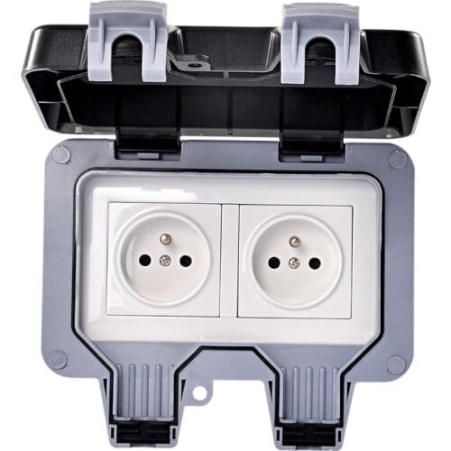 External Outdoor IP66 2 Slot Wall Socket Dustproof Surface-Mounted Protective
