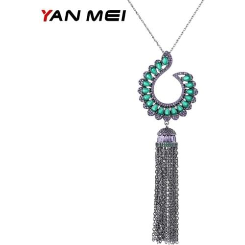 YANMEI CZ Tassel Pendant Necklaces For Women Geometric Sweater Chain Long Necklace Fashion Jewelry Girls Gifts YMD1290