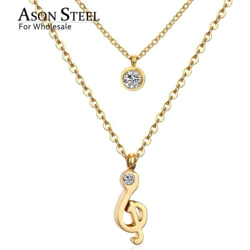 ASONSTEEL Jewelry Gold/Silver Color Double Chain Necklaces Collars Jewelry Stainless Steel Round Cubic Zirconia Daily Pendants