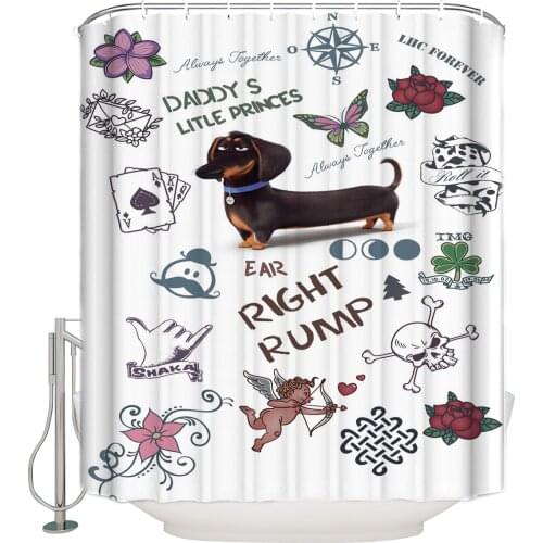 Dachshund Flower Love Poker Compass Shower Curtain Waterproof Curtains Polyester Bath Curtain Bathroom Decor 12 Hooks