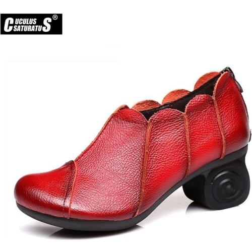 Cuculus Shipping Vintage High Heeled 6cm Woman Fashion Casual Heeled Shoes Ladies Thick Genuine Leather Mother Shoes 1864