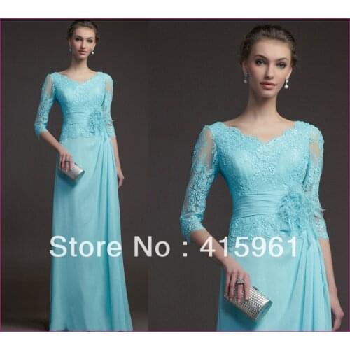 Kurti for women 2020 Elegant Hunter Long Sleeve blue Beads Lace appliques Chiffon Mother of the Bride Dresses evening Gowns