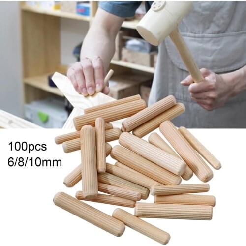 100Pcs 6/8/10mm Wooden Dowel Pins Fluted Needle Bolt Round Cork Wood Nails Woodworking Solid Wood Chamfered Round Grooved Plugs