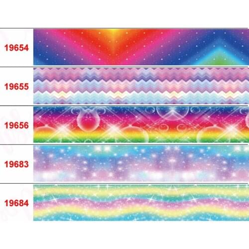 16mm-75mm Gradient Color Series Printed Grosgrain/Elastic Ribbon Rainbow Stripes Hearts DIY Hair Bowknots 50yards/roll