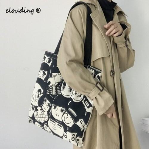 Anime Cartoon Tote Shopping Bags for Women 2020 Large Canvas Shoulder Bag Ladies Students Cotton Cloth Eco Shopper with Zipper