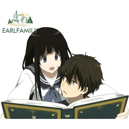 EARLFAMILY 13cm x 9.5cm for Hyouka Reading Cartoon Car Sticker Personality Motorcycle Refrigerator Decal Waterproof Decoration