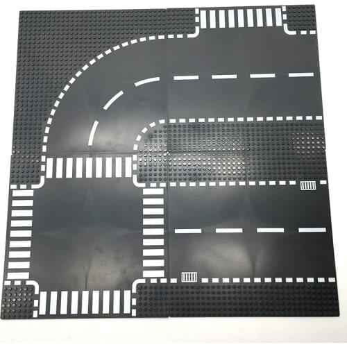 Classic City Road Street Baseplate Block Straight Crossroad Curve T-Junction DIY Assembly Building Blocks Parts Base Plate Gift