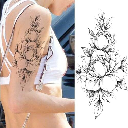 Black Flower Temporary Tattoos Sticker Waterproof Fake Lotus Tattoos Decal Womens Fashion Body Art Arm Sheets Tatoo For Holiday
