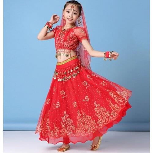 Childrens Belly Dance Costumes India Dance Bollywood Outfit Stage Performance Girls Fashion Belly Dance Dress Set India Clothes
