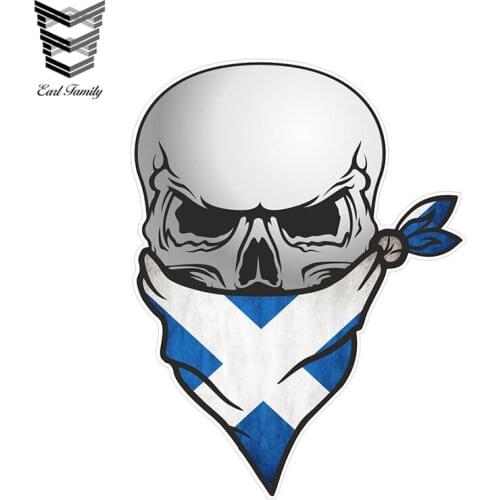 EARLFAMILY Gothic Biker Pirate Skull with Face Bandana Scotland Scottish Saltire Flag Motif External Vinyl Car Stickers