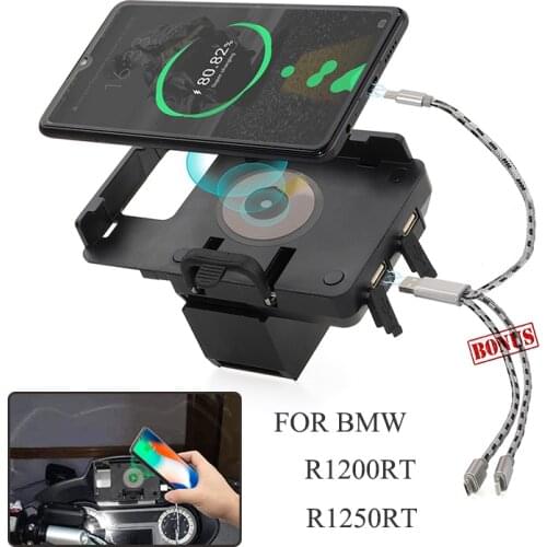GPS navigator USB charger mobile phone navigation bracket 2 in 1 Fast Wireless Charging For BMW R1200RT 1200RT R1250RT 2014-2021