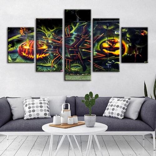 Canvas Graffiti Home Decoration Modern Halloween Paintings Wall Art Prints Pumpkin Lantern Poster Modular Living Room framework