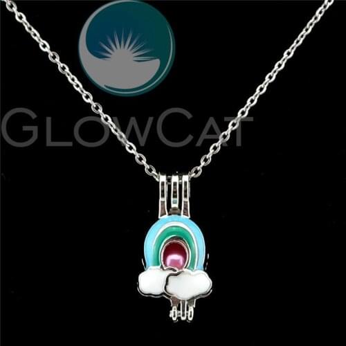 K996 Blue Enamel Rainbow White Cloud Beads Pearl Cage Perfume Diffuser Pendants Locket Necklace Party Gift