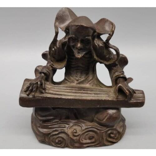 China copper Long eyebrows Arhat Buddha small crafts statue