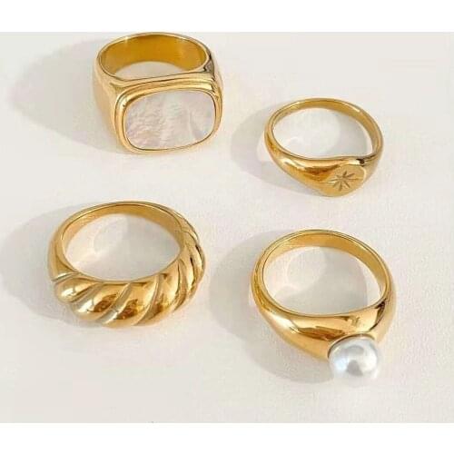 316L Stainless Steel Chubby Rings For Women With Pearl Shell Croissant Rings Stacking Band Jewelry Wedding Party Accessories