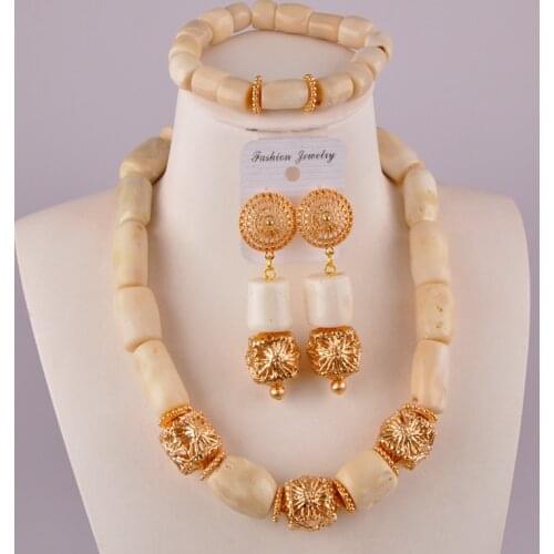 Bride Bridesmaid Wedding Necklace Jewelry Set Nigeria Wedding White Natural Coral Bead Africa Birthday Party Jewelry Set AU-95