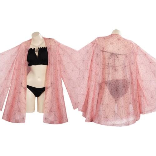 Anime Demon Slayer Kamado Nezuko Cosplay Costume Swimwear Cloak Outfits Halloween Carnival Suit