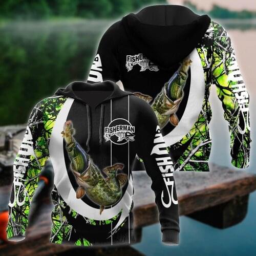 Beautiful Bass Fishing 3D Printed Men Hoodie Autumn and winter Unisex Deluxe Sweatshirt Zip Pullover Casual Streetwear KJ416