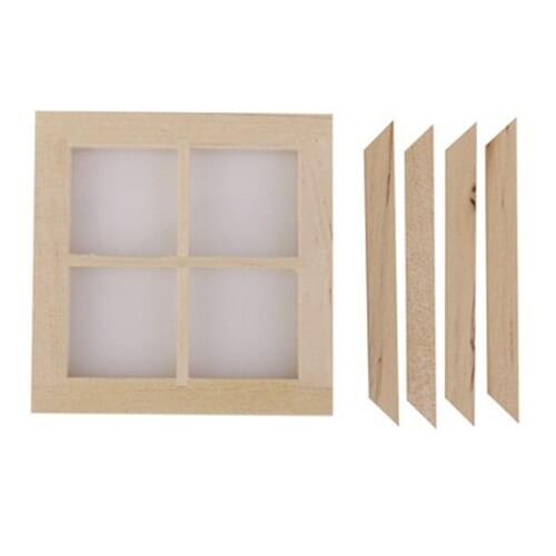 LCLL-Dollhouse Miniature Wooden 4 Pane Window DIY Accessory