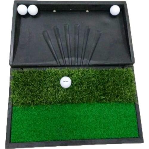 Mini golf practice mat with golf ball tray
