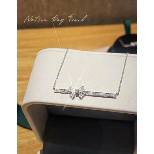 Fashion Simple And Exquisite Bow White Zircon Necklace Female Wild Word Clavicle Chain For Ladies Birthday Party Jewelry