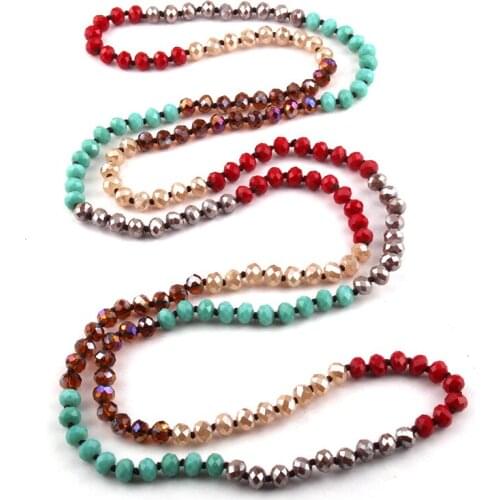 Fashion Bohemian Jewelry 5X8 Crystal Glass Long knotted Halsband Mumti Color Crystal Necklace