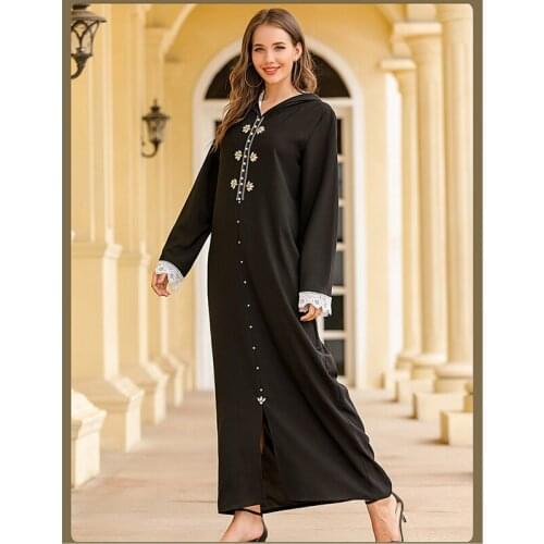 Muslim Fashion Abaya Hoodie Women Dress Dubai Turkey Hijab Dress Luxury Black Diamond Arabic Islamic Clothing