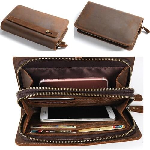 SF027 Men Boss Genuine Cow Leather Wallet Male Purses Big Large Capacity Zipper Purse Long Wristlet Clutch Aim Coin Card Holder