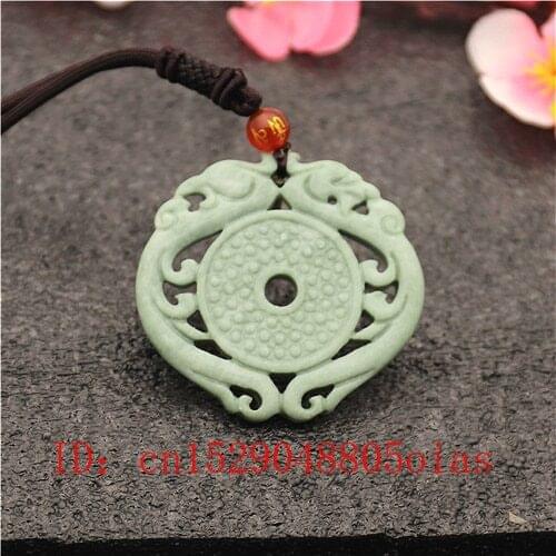 Natural White Green Dragon Phoenix Jade Pendant Necklace Hollow Out Double-sided Carved Charm Jewellery Amulet Gifts for Women