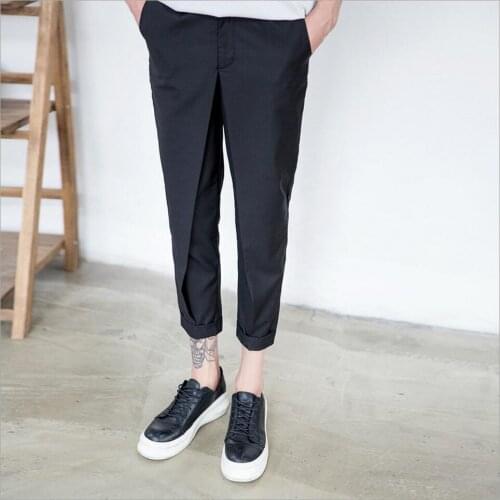 New Men Casual Pants Crimping Slim Hypotenuse Ankle Length Pants Fashion Plus Size Trousers Skirt Culottes M-5xl