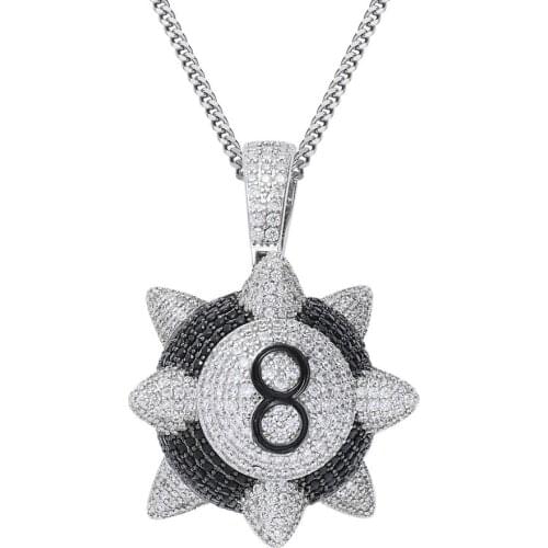 New Iced out Trippieredd Inspired Spike 8-ball Billiard Pendant Necklace With Cuba Chain Hip hop Jewelry