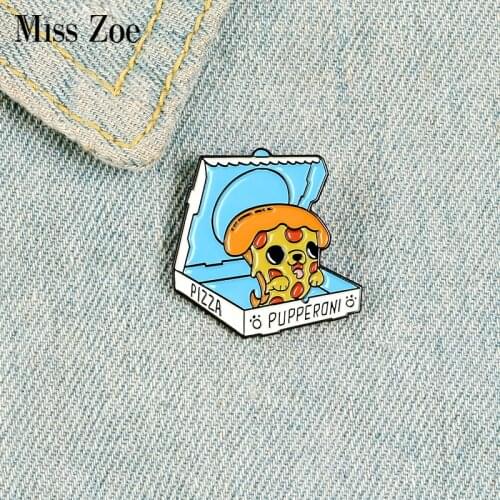 Delivery Pizza Enamel Pin Custom Puppy Brooches for Shirt Lapel Bag Creative Badge Fun Food Dog Jewelry Gift for Kids Friends