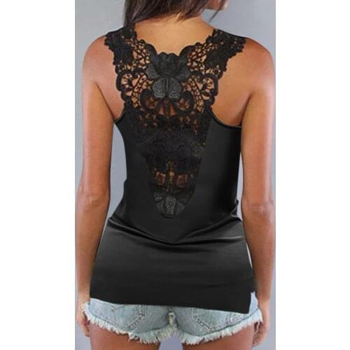 40# Sexy Lace Hollow Out Blouses And Shirts Women O-neck Sleeveless Vest Womens Clothing 2021 Elegant Casual Tank Tops Tee