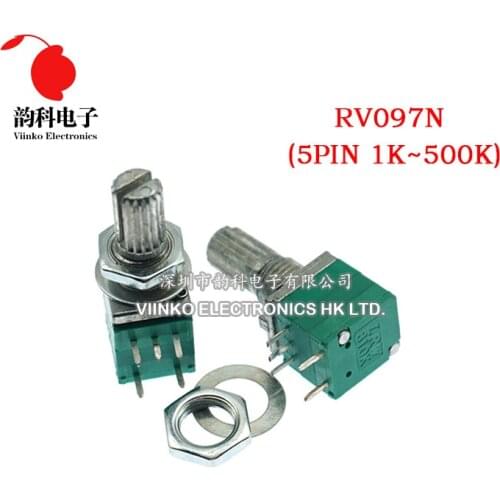 5pcs RV097NS 1K 5K 10K 20K 50K 100K 500K with a switch audio 5pin shaft 15mm amplifier sealing potentiometer