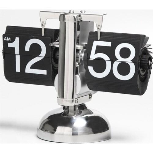 Simple Office Table Clock Small Scale Retro Flip Over Clock Desktop Stainless Steel Flip Internal Gear Operated Quartz Clock