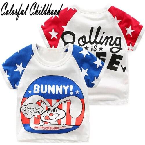 2018 European&American Style Shirt Long-eared Rabbit &pentagram Pattern Printed Short-sleeved T-shirt Unisex Toddler Kid T-shir