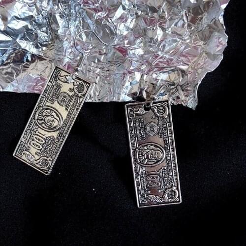 New Creative 100 Dollar Bills Money Vintage Hanging Earrings For Women Moon Dangle Pendant Ear Jewelry Party Friendship Gifts