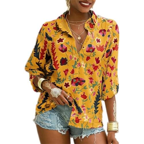 Women Casual Long Sleeve Shirt 2021 New Fashion Floral Plant Printing Lapel Loose Blouse For Ladies Single-breasted Shirts Femme
