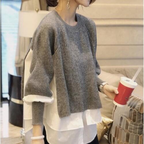 Oversize Korean Knitted Womens Sweater 2021 Spring Patchwork Ruffle Lantern Sleeve Female Pullover Plus Size 4XL Warm Sweaters