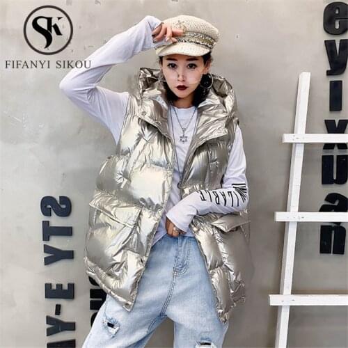 2020 Women Winter Vest Hooded Sleeveless Jacket Thick Warm Down Cotton Vest Coat Female Loose Fashion Winter Jacket Waistcoat