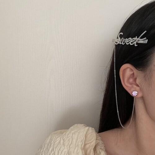 1PC Unusual Personality Stud Earrings Hair Clip Letter Long Tassel Small Earrings Integrated Shiny Rhinestone Fairy Accessories