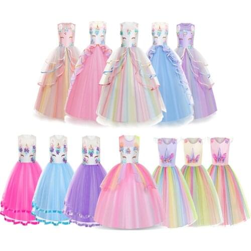 2021 Unicorn Girl Summer Dress For 4-11 Years Girls Clothing Kids Birthday Party Princess Costume Children Dresses