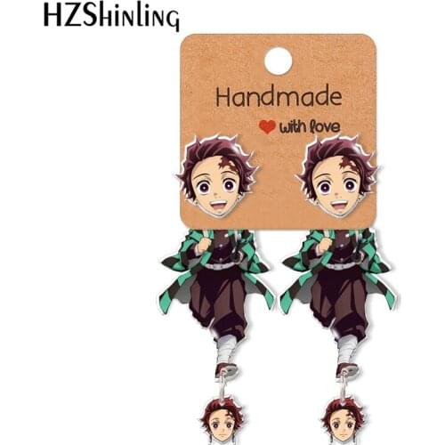 2021 Demon Slayer Tanjirou Nezuko Pattern Acrylic Clip Earrings Stud Earrings Resin Epoxy Ear Jewelry